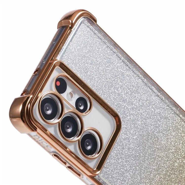 For Samsung Galaxy S21 Ultra 5G Case Glitter TPU Phone Cover Electroplating Heart Pattern