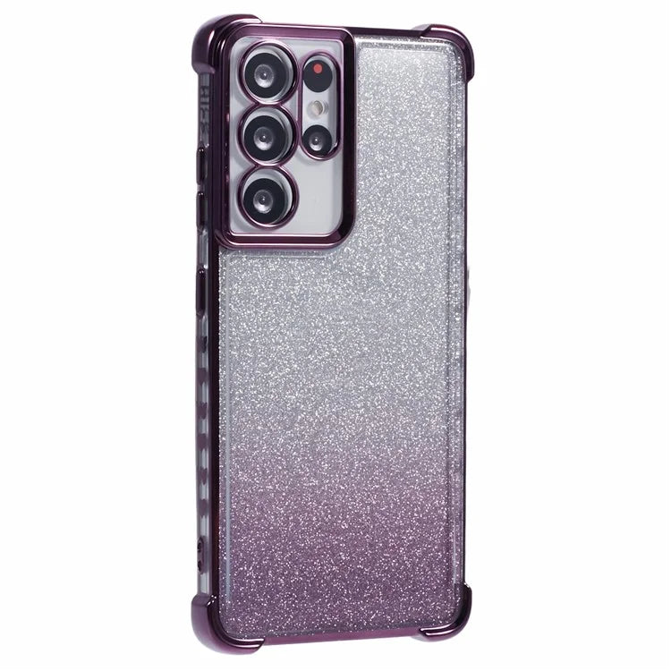 For Samsung Galaxy S21 Ultra 5G Case Glitter TPU Phone Cover Electroplating Heart Pattern