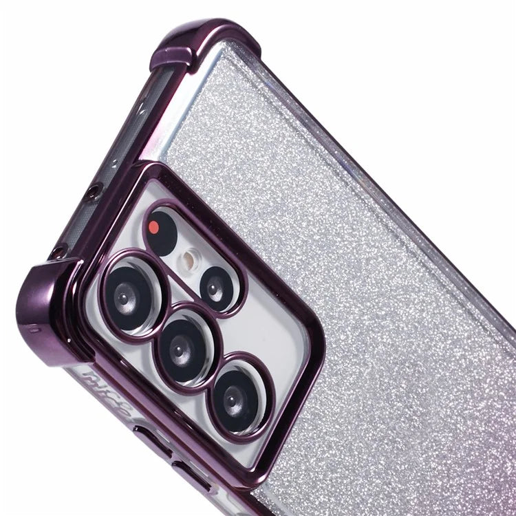 For Samsung Galaxy S21 Ultra 5G Case Glitter TPU Phone Cover Electroplating Heart Pattern