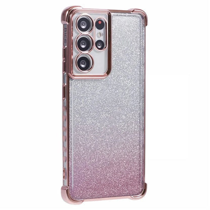 For Samsung Galaxy S21 Ultra 5G Case Glitter TPU Phone Cover Electroplating Heart Pattern