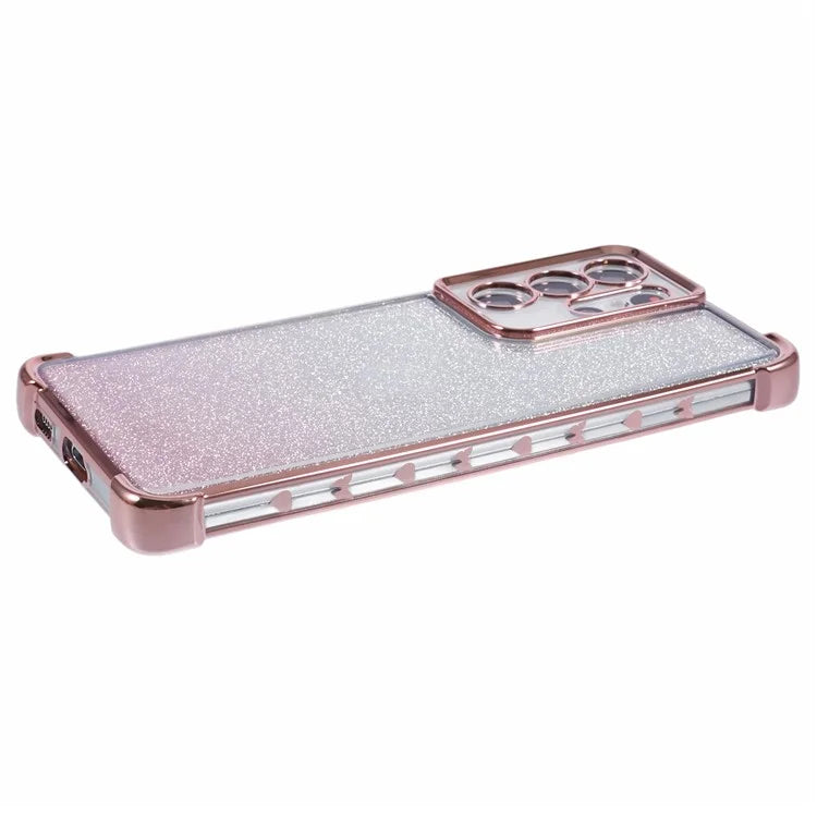 For Samsung Galaxy S21 Ultra 5G Case Glitter TPU Phone Cover Electroplating Heart Pattern