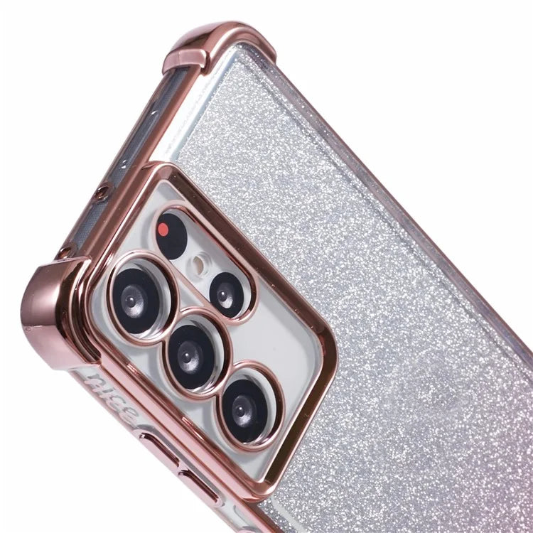 For Samsung Galaxy S21 Ultra 5G Case Glitter TPU Phone Cover Electroplating Heart Pattern