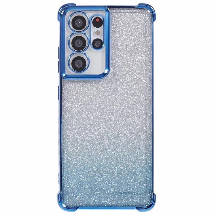 For Samsung Galaxy S21 Ultra 5G Case Glitter TPU Phone Cover Electroplating Heart Pattern