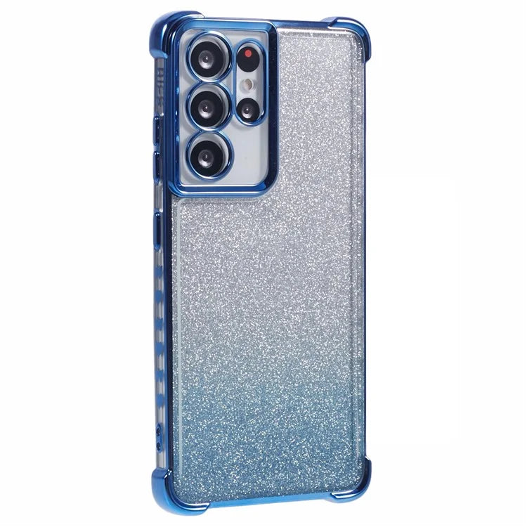 For Samsung Galaxy S21 Ultra 5G Case Glitter TPU Phone Cover Electroplating Heart Pattern
