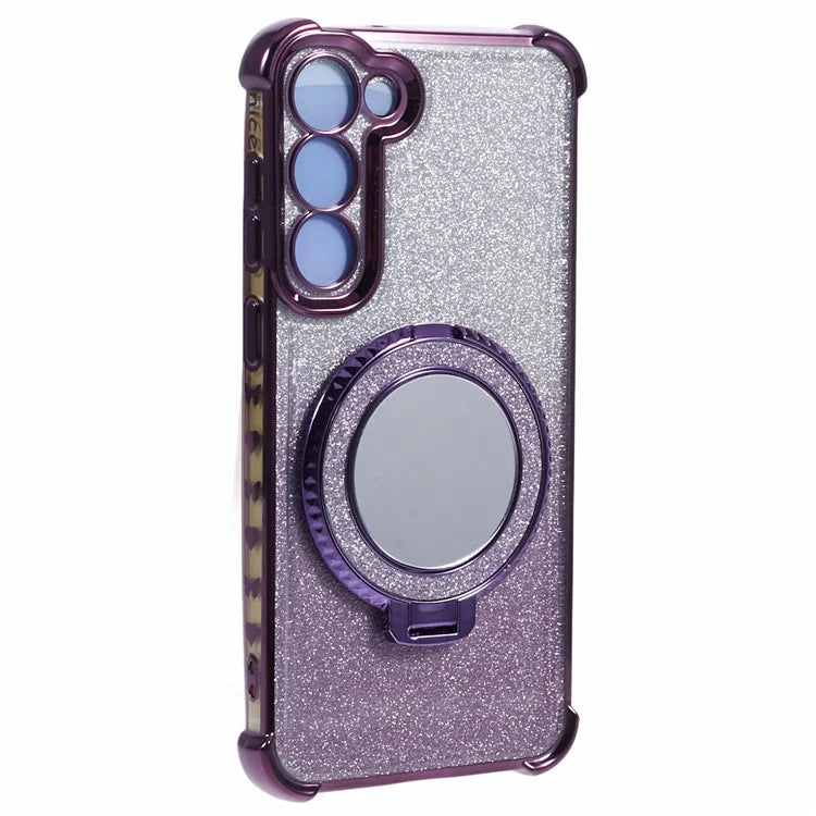 For Samsung Galaxy S23+ Case Glitter Gradient TPU Phone Cover Ring Holder Mirror