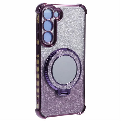 For Samsung Galaxy S23+ Case Glitter Gradient TPU Phone Cover Ring Holder Mirror