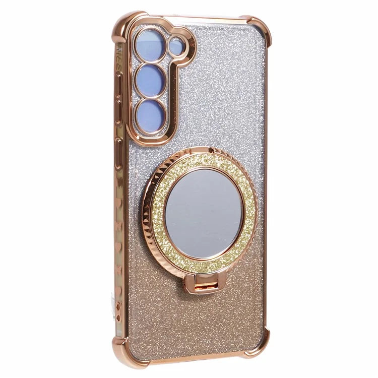 For Samsung Galaxy S23+ Case Glitter Gradient TPU Phone Cover Ring Holder Mirror