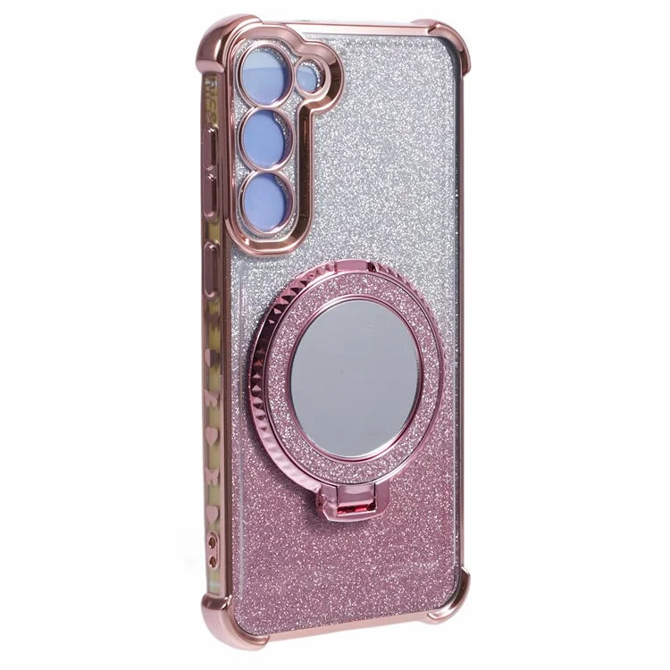 For Samsung Galaxy S23+ Case Glitter Gradient TPU Phone Cover Ring Holder Mirror