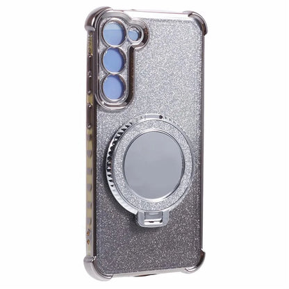 For Samsung Galaxy S23+ Case Glitter Gradient TPU Phone Cover Ring Holder Mirror