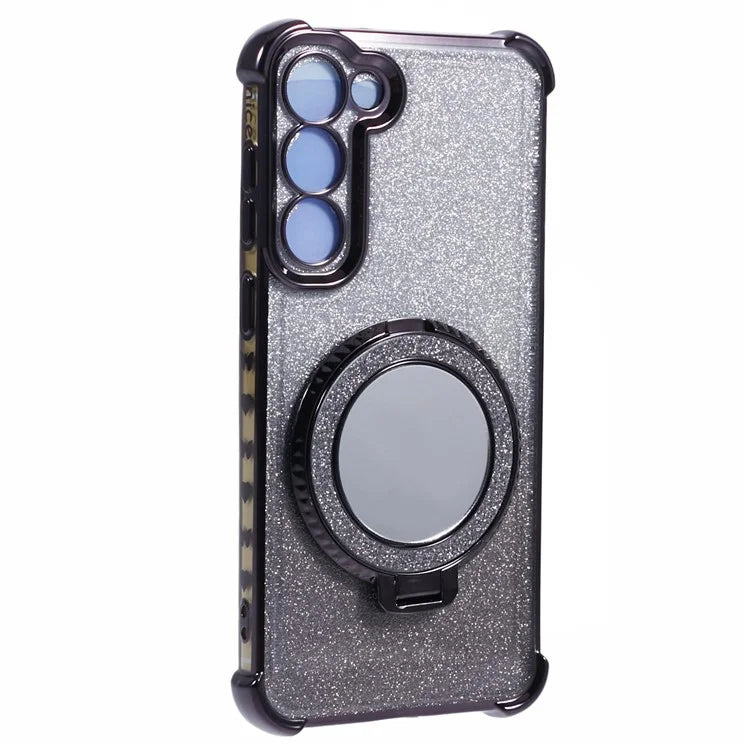 For Samsung Galaxy S23+ Case Glitter Gradient TPU Phone Cover Ring Holder Mirror