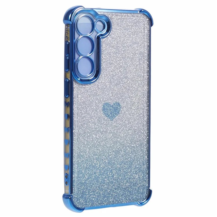 For Samsung Galaxy S23+ Case Glitter Gradient TPU Phone Cover Heart Pattern Reinforced Corners
