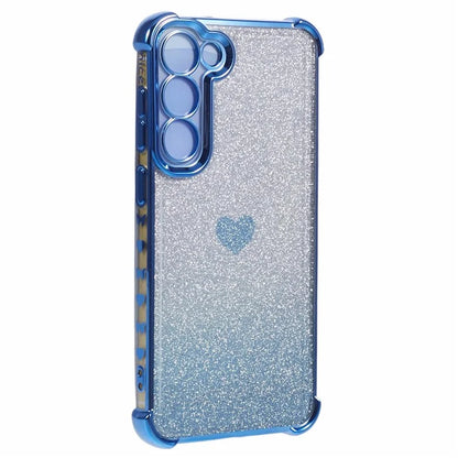 For Samsung Galaxy S23+ Case Glitter Gradient TPU Phone Cover Heart Pattern Reinforced Corners