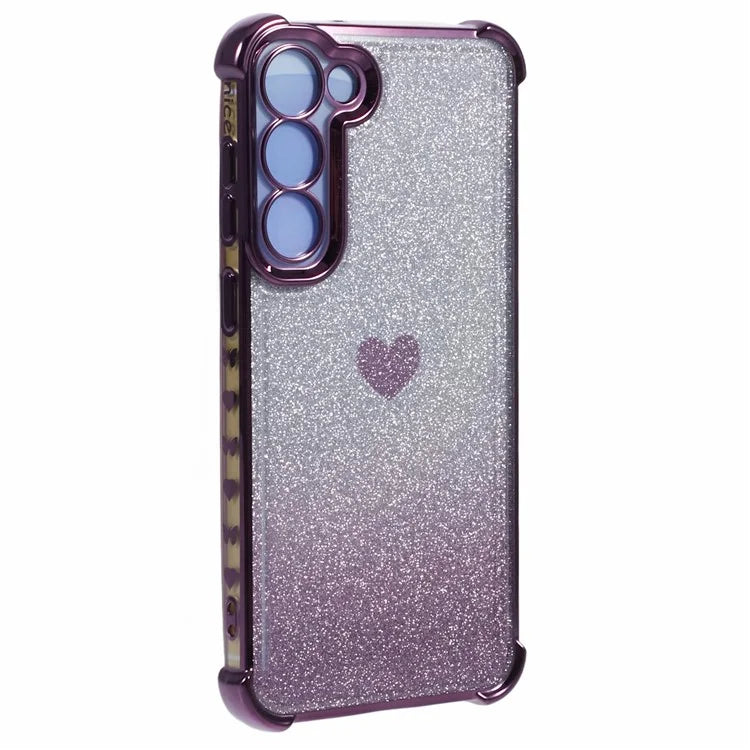 For Samsung Galaxy S23+ Case Glitter Gradient TPU Phone Cover Heart Pattern Reinforced Corners