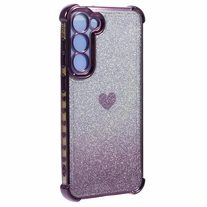 For Samsung Galaxy S23+ Case Glitter Gradient TPU Phone Cover Heart Pattern Reinforced Corners
