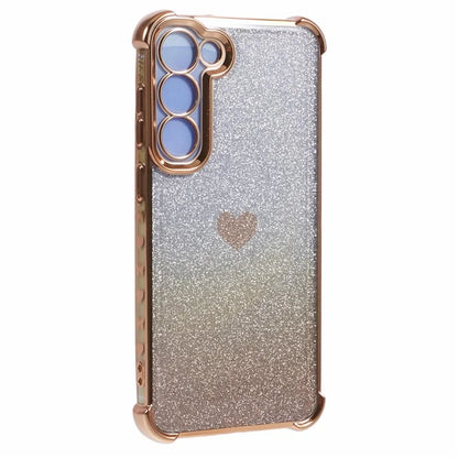 For Samsung Galaxy S23+ Case Glitter Gradient TPU Phone Cover Heart Pattern Reinforced Corners
