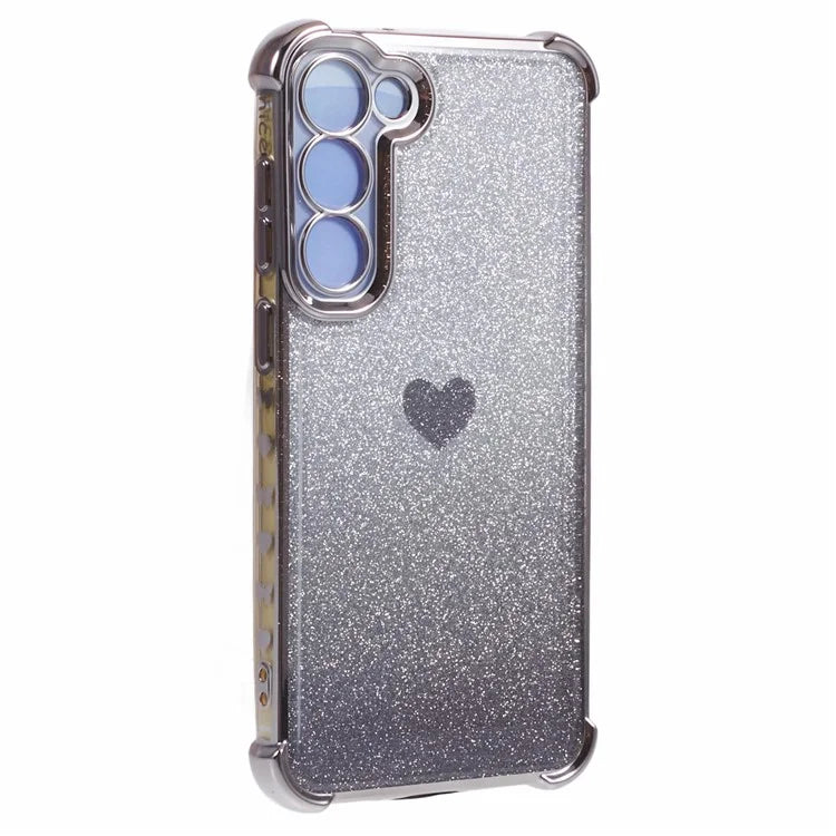 For Samsung Galaxy S23+ Case Glitter Gradient TPU Phone Cover Heart Pattern Reinforced Corners