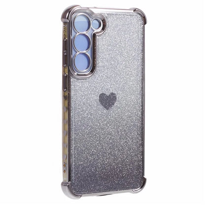 For Samsung Galaxy S23+ Case Glitter Gradient TPU Phone Cover Heart Pattern Reinforced Corners
