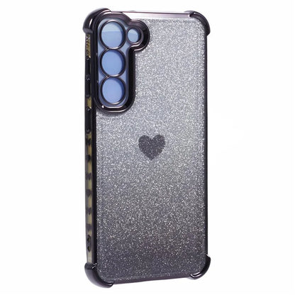 For Samsung Galaxy S23+ Case Glitter Gradient TPU Phone Cover Heart Pattern Reinforced Corners