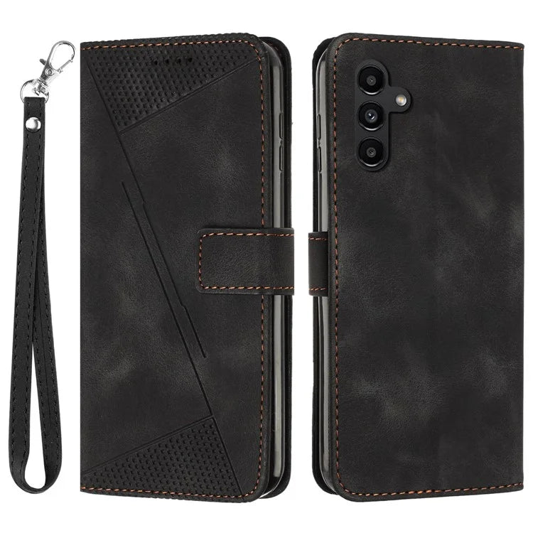 For Samsung Galaxy M55 5G / C55 5G / F55 5G Leather Case Triangle Imprinted Folding Stand Phone Cover