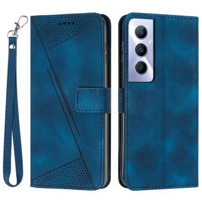 For Realme C65 4G Phone Stand Case Triangle Imprinted Anti-Dorp Leather Phone Cover with Stand