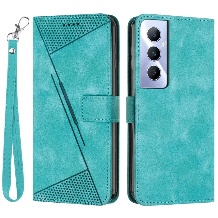 For Realme C65 4G Phone Stand Case Triangle Imprinted Anti-Dorp Leather Phone Cover with Stand