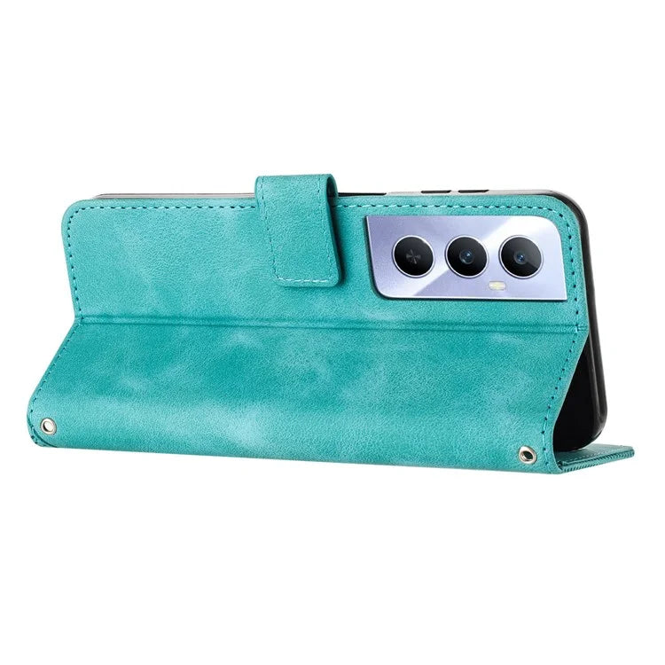 For Realme C65 4G Phone Stand Case Triangle Imprinted Anti-Dorp Leather Phone Cover with Stand