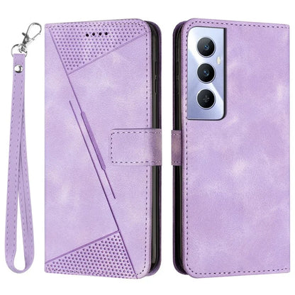 For Realme C65 4G Phone Stand Case Triangle Imprinted Anti-Dorp Leather Phone Cover with Stand