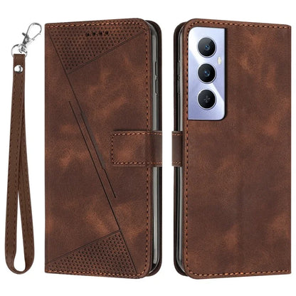 For Realme C65 4G Phone Stand Case Triangle Imprinted Anti-Dorp Leather Phone Cover with Stand