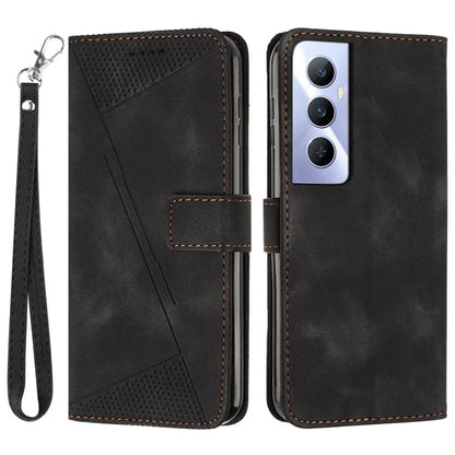 For Realme C65 4G Phone Stand Case Triangle Imprinted Anti-Dorp Leather Phone Cover with Stand