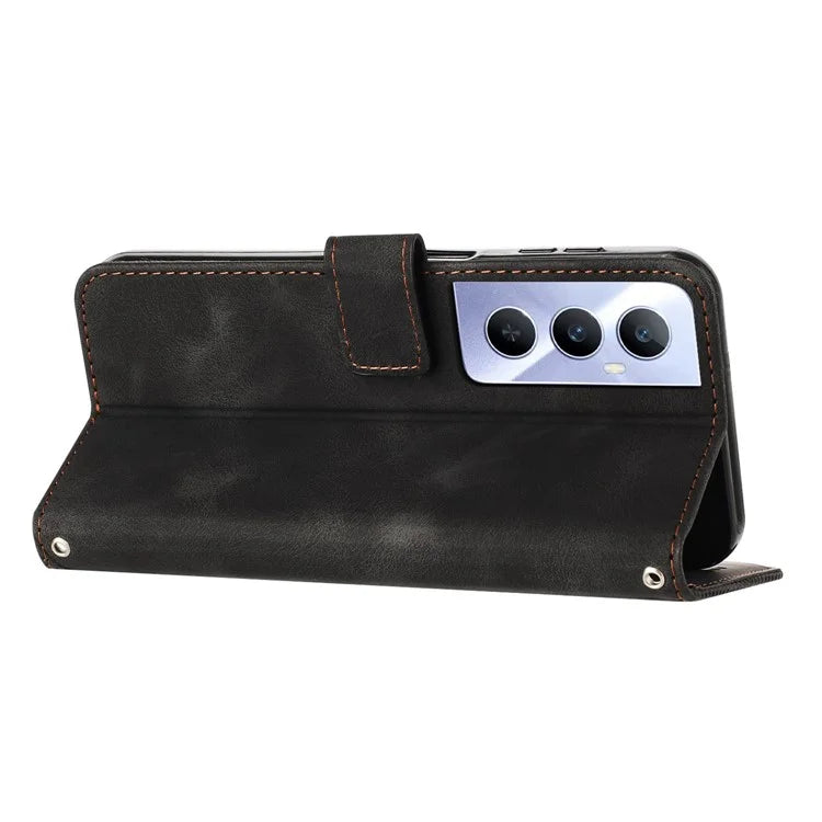 For Realme C65 4G Phone Stand Case Triangle Imprinted Anti-Dorp Leather Phone Cover with Stand