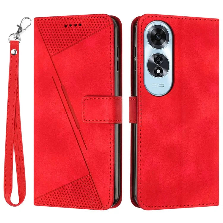 For Oppo A60 4G Case Triangle Imprinted Leather Wallet Phone Cover with Stand