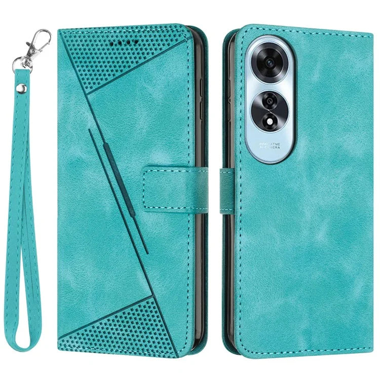 For Oppo A60 4G Case Triangle Imprinted Leather Wallet Phone Cover with Stand
