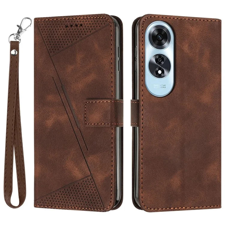 For Oppo A60 4G Case Triangle Imprinted Leather Wallet Phone Cover with Stand