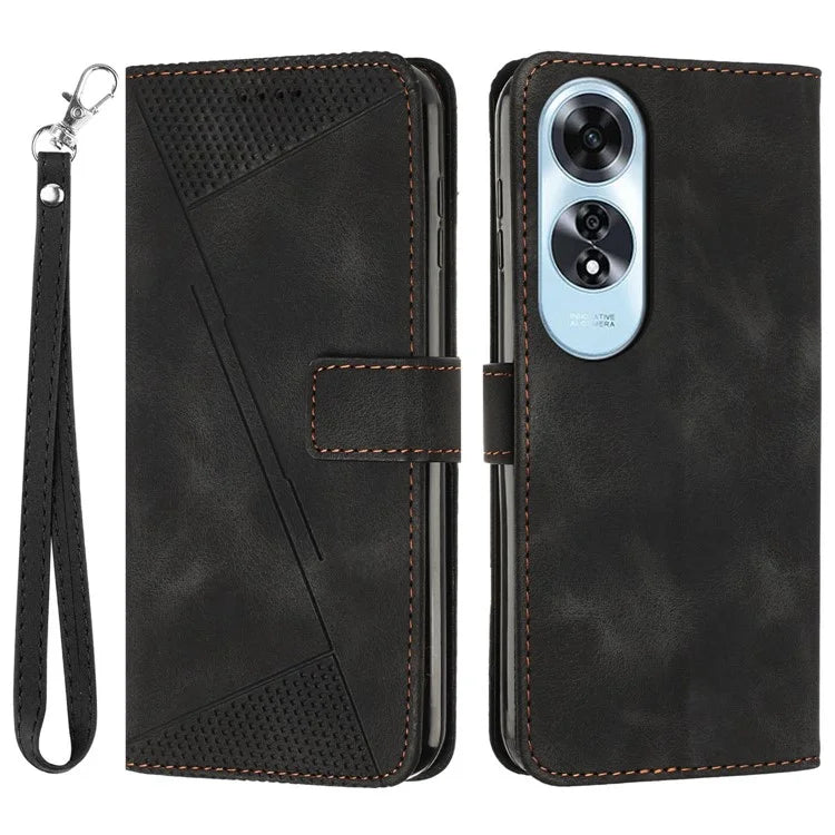 For Oppo A60 4G Case Triangle Imprinted Leather Wallet Phone Cover with Stand