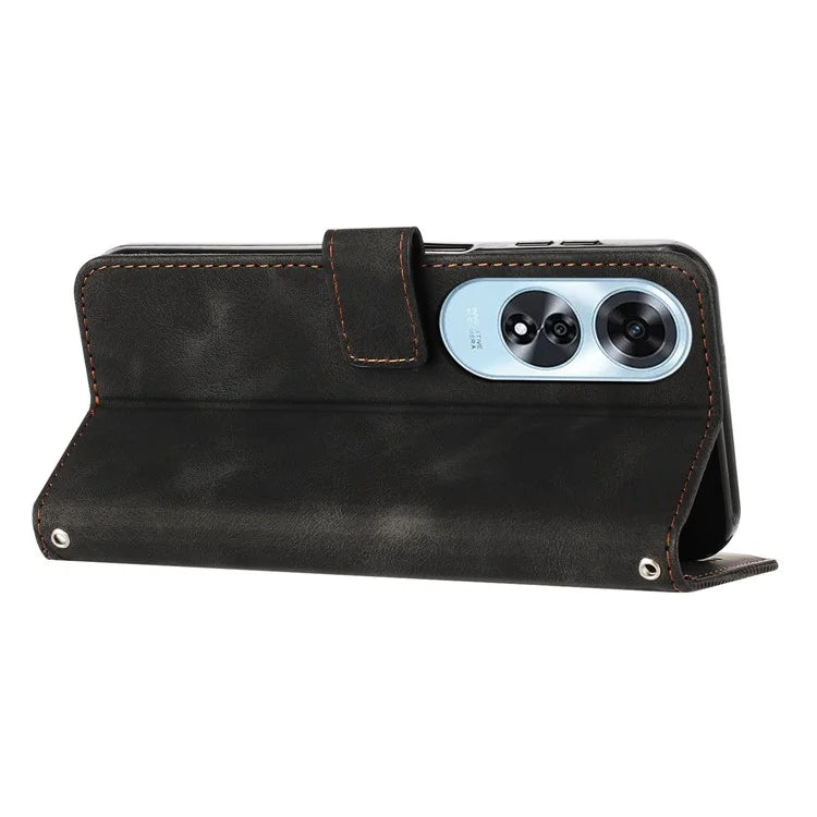 For Oppo A60 4G Case Triangle Imprinted Leather Wallet Phone Cover with Stand
