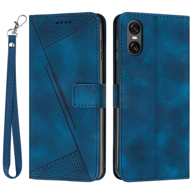 For Sony Xperia 10 VI Case with Hand Strap Triangle Imprinted Wallet Phone Leather Cover