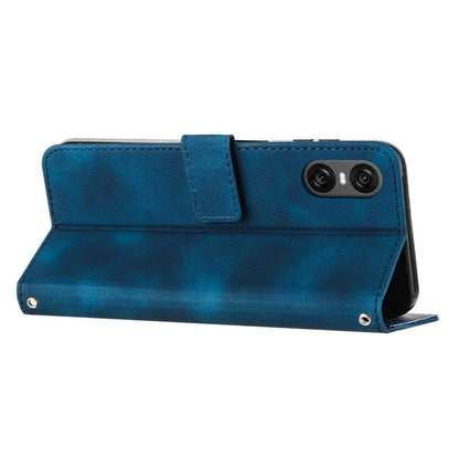 For Sony Xperia 10 VI Case with Hand Strap Triangle Imprinted Wallet Phone Leather Cover