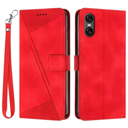 For Sony Xperia 10 VI Case with Hand Strap Triangle Imprinted Wallet Phone Leather Cover