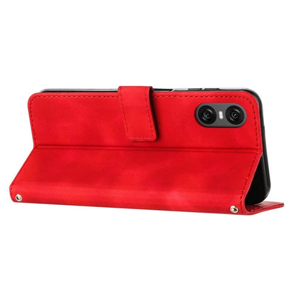For Sony Xperia 10 VI Case with Hand Strap Triangle Imprinted Wallet Phone Leather Cover