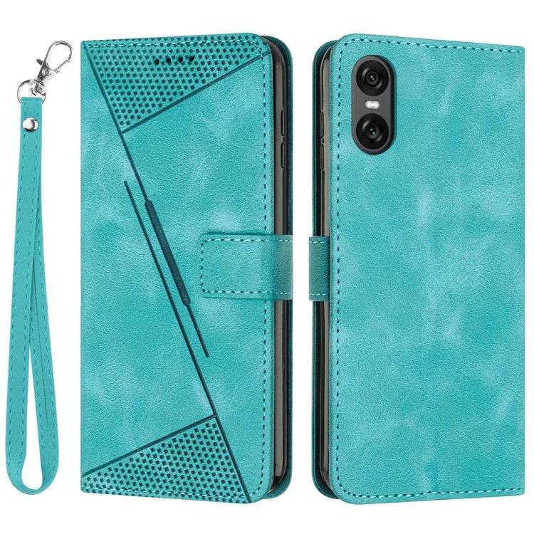 For Sony Xperia 10 VI Case with Hand Strap Triangle Imprinted Wallet Phone Leather Cover