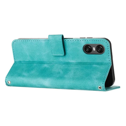 For Sony Xperia 10 VI Case with Hand Strap Triangle Imprinted Wallet Phone Leather Cover