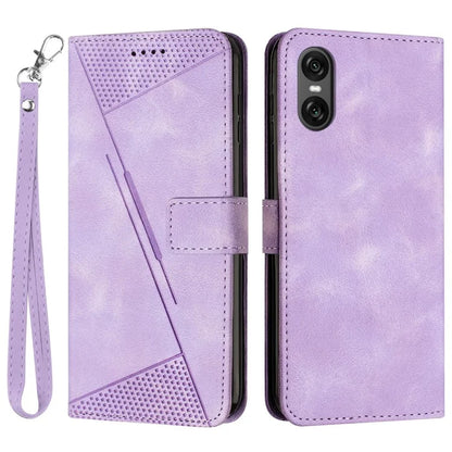For Sony Xperia 10 VI Case with Hand Strap Triangle Imprinted Wallet Phone Leather Cover