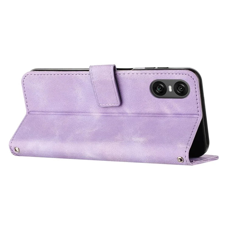For Sony Xperia 10 VI Case with Hand Strap Triangle Imprinted Wallet Phone Leather Cover
