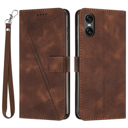 For Sony Xperia 10 VI Case with Hand Strap Triangle Imprinted Wallet Phone Leather Cover