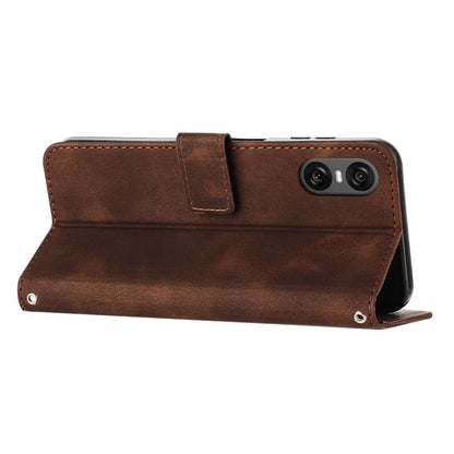 For Sony Xperia 10 VI Case with Hand Strap Triangle Imprinted Wallet Phone Leather Cover