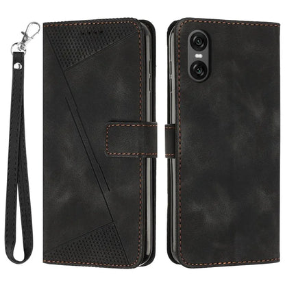 For Sony Xperia 10 VI Case with Hand Strap Triangle Imprinted Wallet Phone Leather Cover