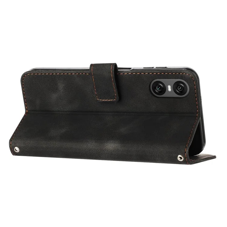 For Sony Xperia 10 VI Case with Hand Strap Triangle Imprinted Wallet Phone Leather Cover