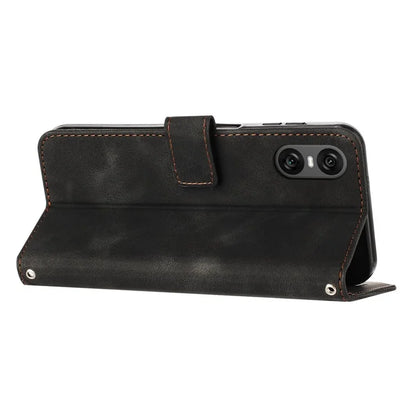 For Sony Xperia 10 VI Case with Hand Strap Triangle Imprinted Wallet Phone Leather Cover