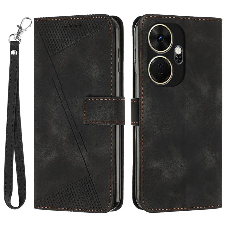 For itel P55+ Wallet Case Triangle Imprinted Stand Leather Phone Cover