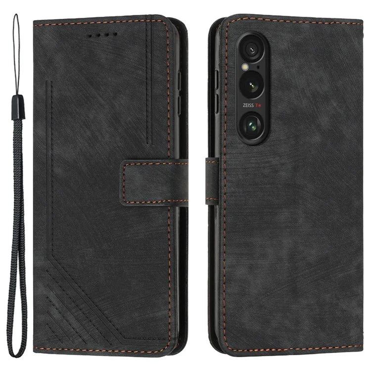 For Sony Xperia 1 VI Case Lines Imprinted Leather Full Protection Phone Cover